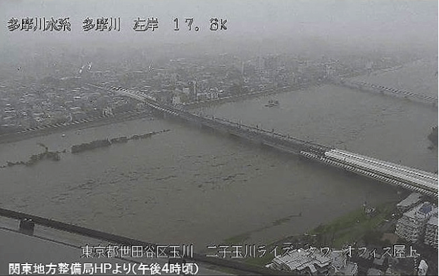 荒川と多摩川が台風で氾濫！現在の水位がやばい